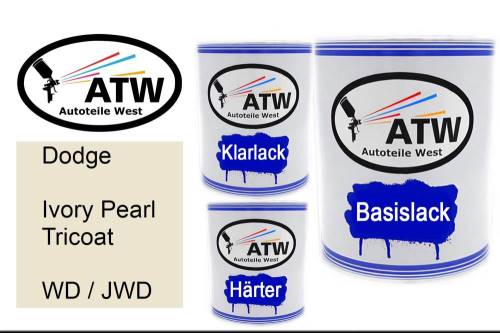 Dodge, Ivory Pearl Tricoat, WD / JWD: 1L Lackdose + 1L Klarlack + 500ml Härter - Set, von ATW Autoteile West.